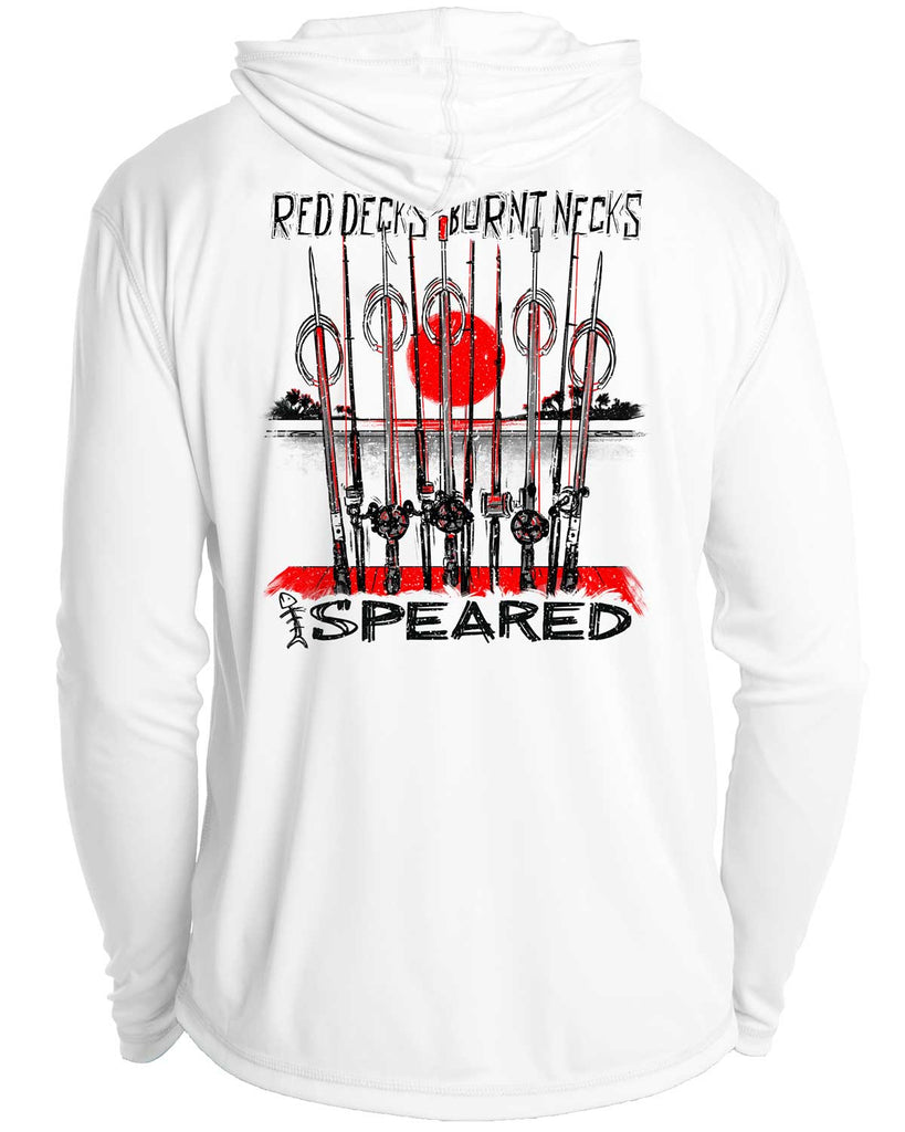 Red Decks Burnt Necks: Spearfishing: UV UPF 50+ Sun Protection Hoodie Down: White - Back