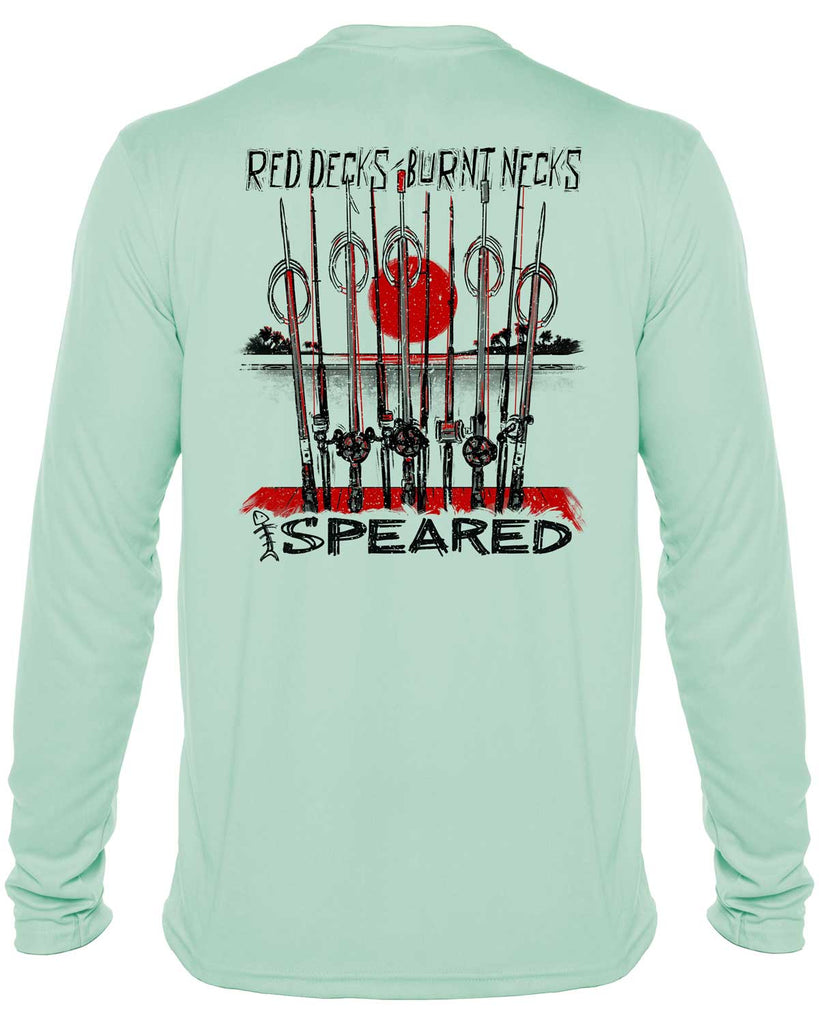 Red Decks Burnt Necks: Spearfishing: UV UPF 50+ Sun Protection Shirt Down: Seagreen - Back