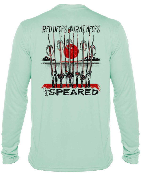 Red Decks Burnt Necks: Spearfishing: UV UPF 50+ Sun Protection Shirt Down: Seagreen - Back