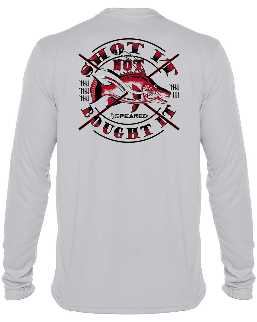 Hogfish: Shot It Not Bought It: UV UPF 50+ Sun Protection Shirt Down: Gray - Back