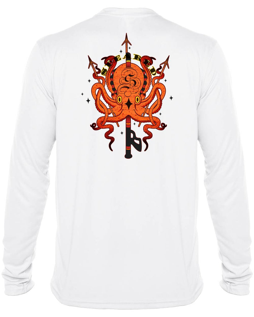 Tako Octopus Spearfishing: UV UPF 50+ Protection Shirt: White - Back